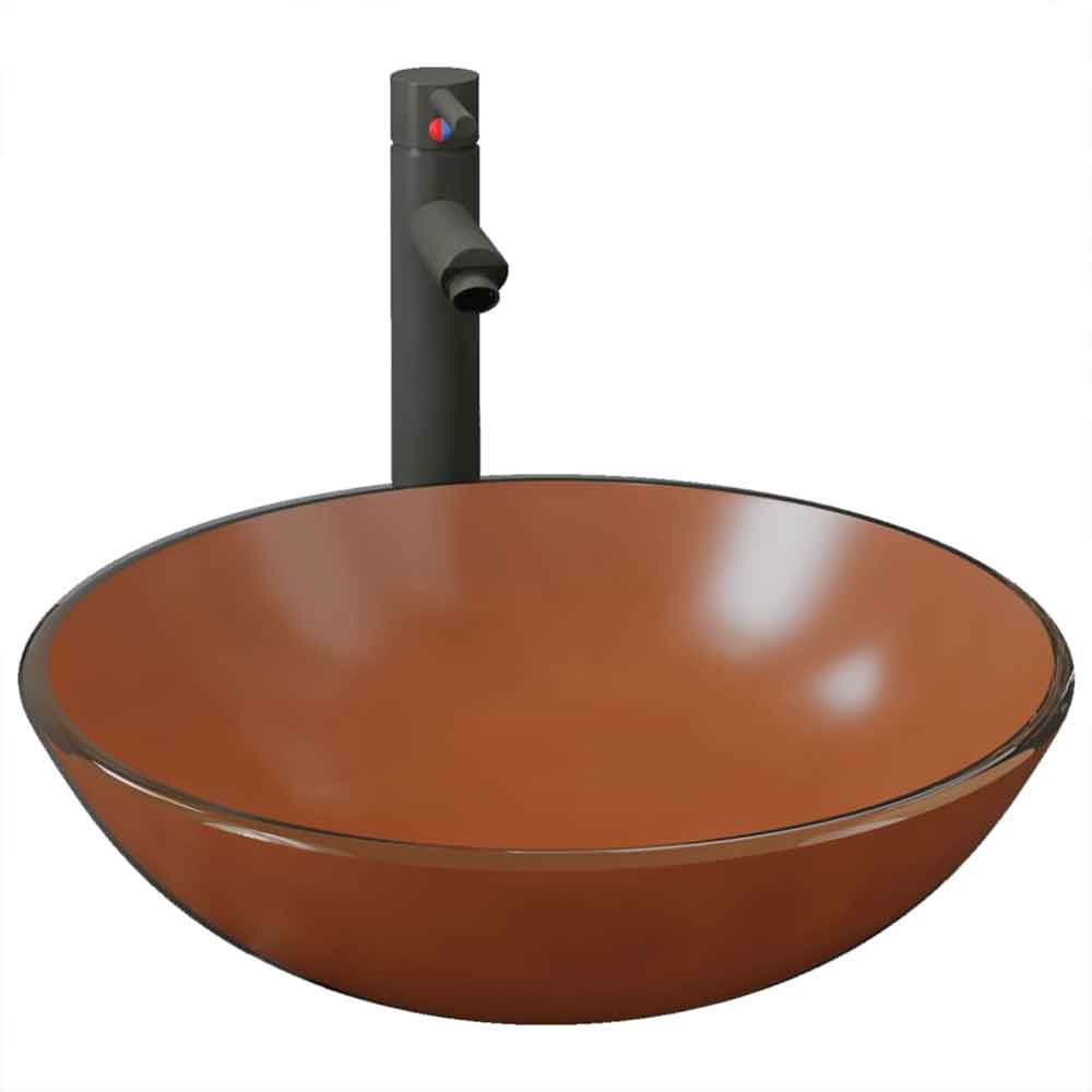 Tacoma Round Countertop Basin 420mm Wide With Grey Tap And Waste - Brown Glass