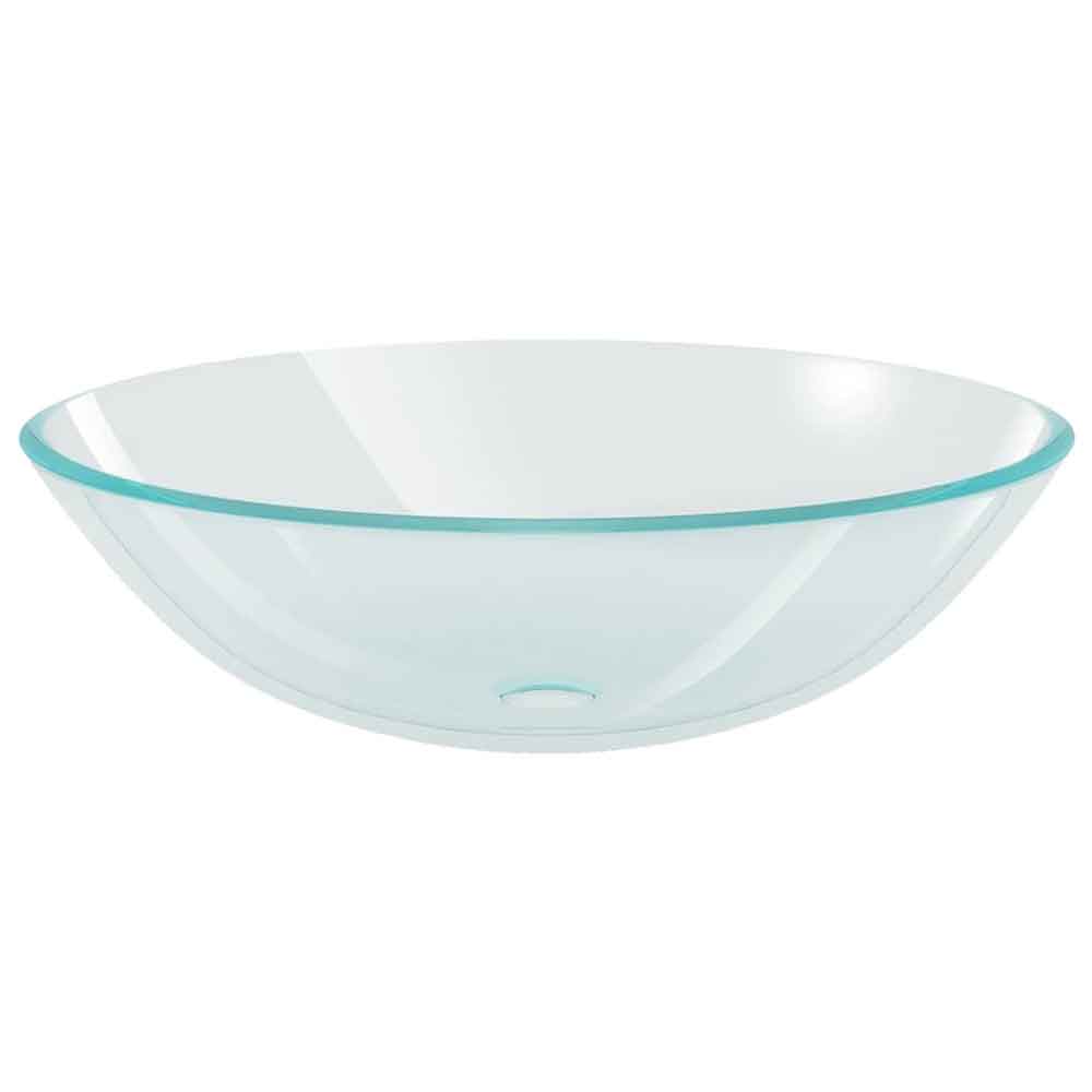 Tacoma Round Countertop Basin 420mm Wide With Grey Tap And Waste - Clear Glass