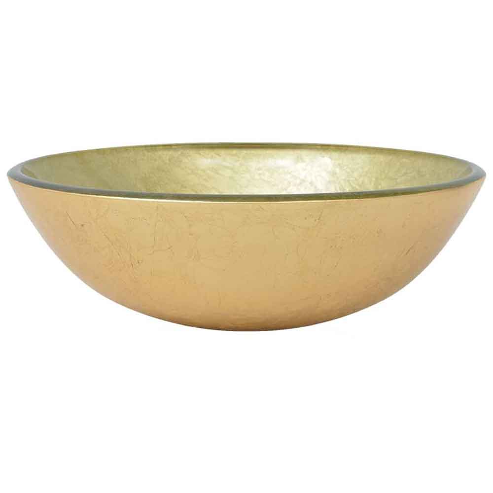 Tacoma Round Countertop Basin 420mm Wide With Grey Tap And Waste - Gold Glass