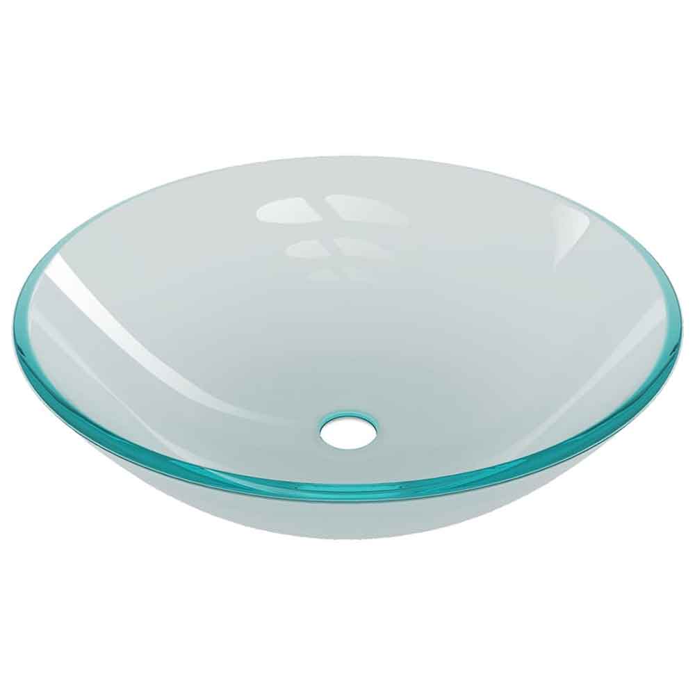 Tacoma Round Countertop Basin 420mm Wide With Grey Tap And Waste - Half Frosted Glass