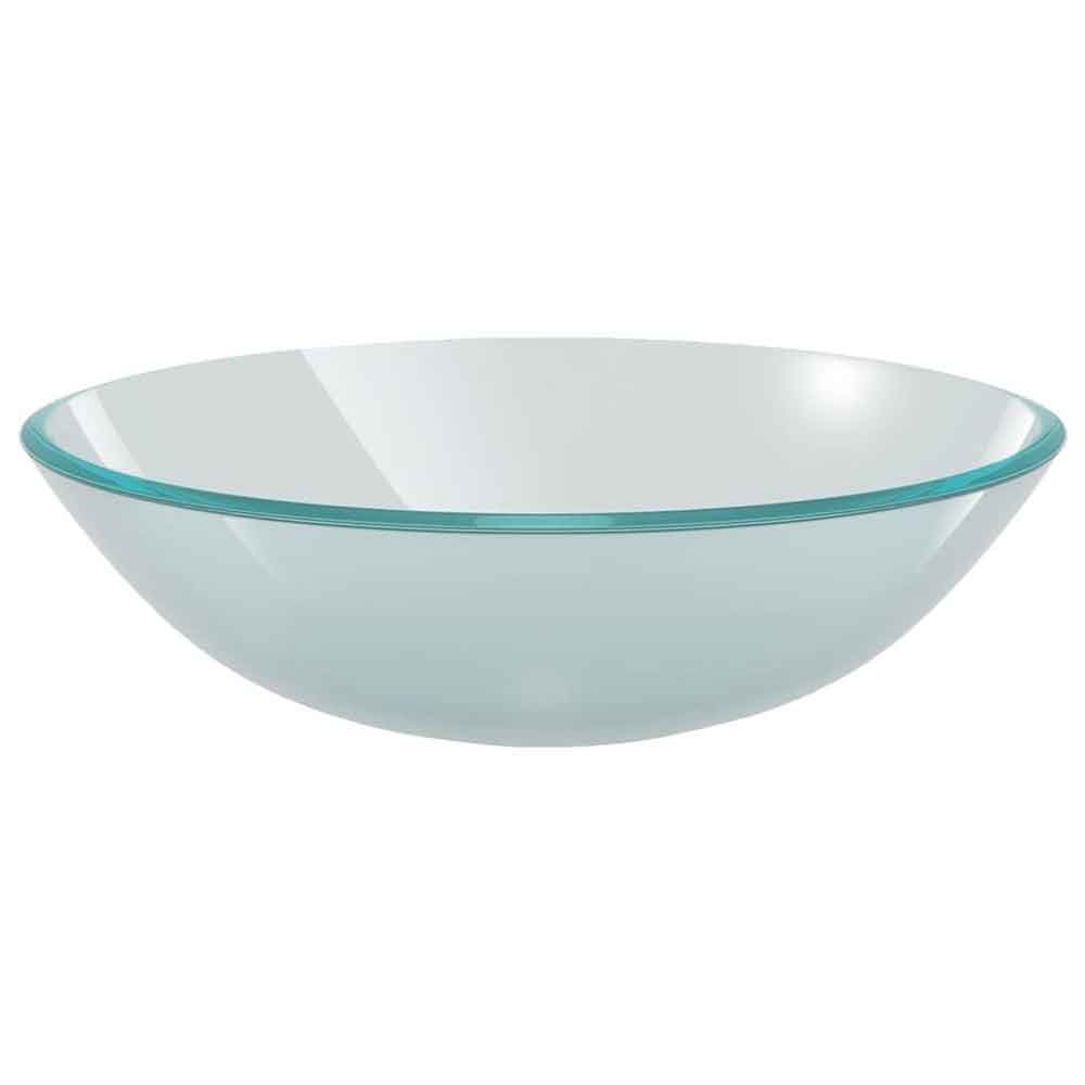 Tacoma Round Countertop Basin 420mm Wide With Grey Tap And Waste - Half Frosted Glass