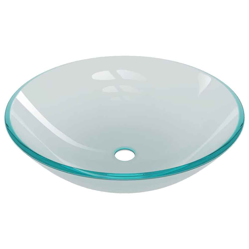 Tacoma Round Countertop Basin 420mm Wide With Silver Tap And Waste - Half Frosted Glass