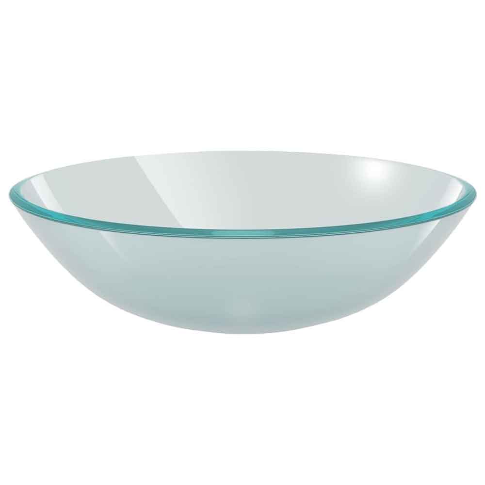 Tacoma Round Countertop Basin 420mm Wide With Silver Tap And Waste - Half Frosted Glass