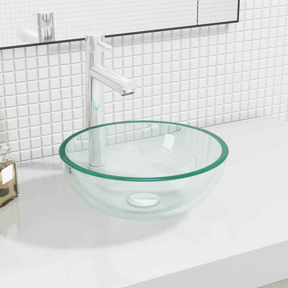 Tacoma Round Countertop Basin Without Waste 300mm Wide 0TH - Clear Glass