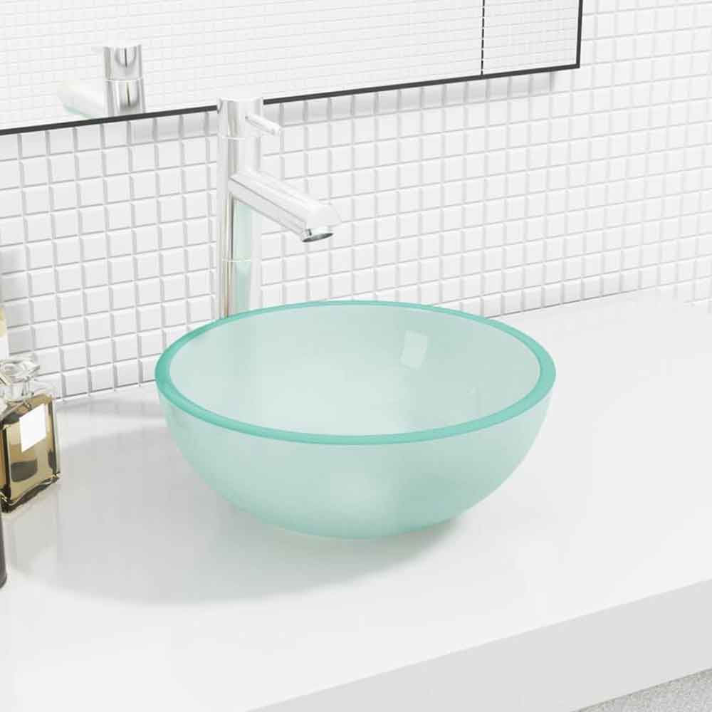 Tacoma Round Countertop Basin Without Waste 300mm Wide 0TH - Frosted Glass