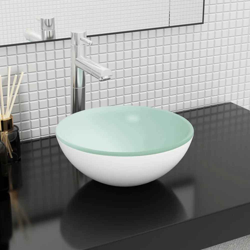 Tacoma Round Countertop Basin Without Waste 300mm Wide 0TH - White Glass