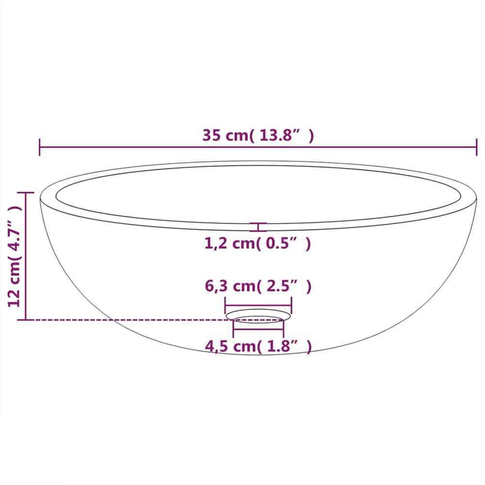 Tacoma Round Countertop Basin Without Waste 350mm Wide 0TH - Black Glass