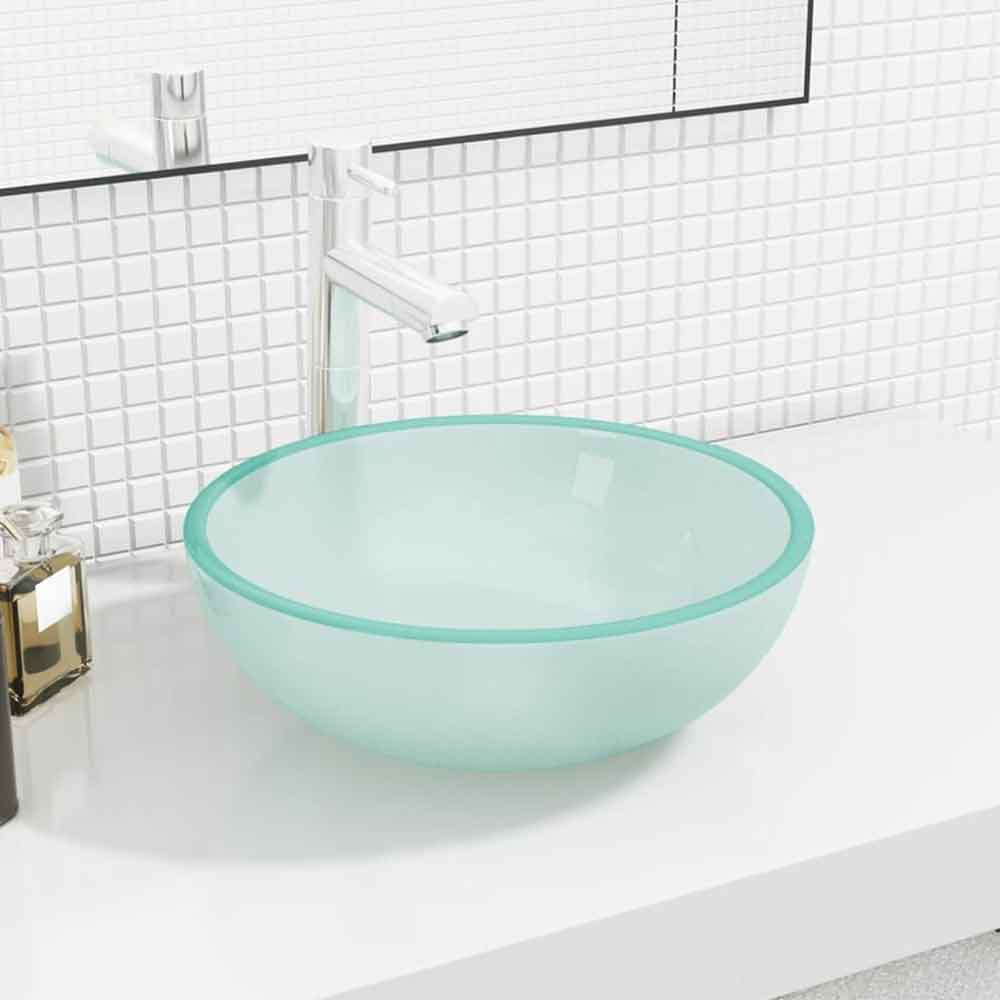 Tacoma Round Countertop Basin Without Waste 350mm Wide 0TH - Frosted Glass