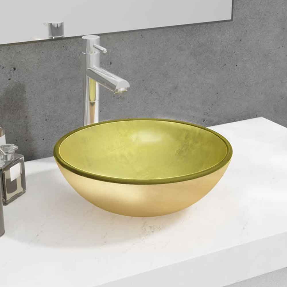 Tacoma Round Countertop Basin Without Waste 350mm Wide 0TH - Gold Glass