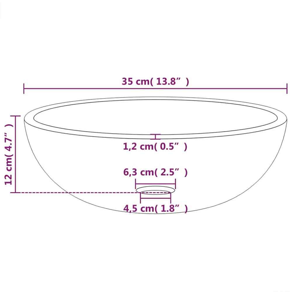 Tacoma Round Countertop Basin Without Waste 350mm Wide 0TH - Gold Glass