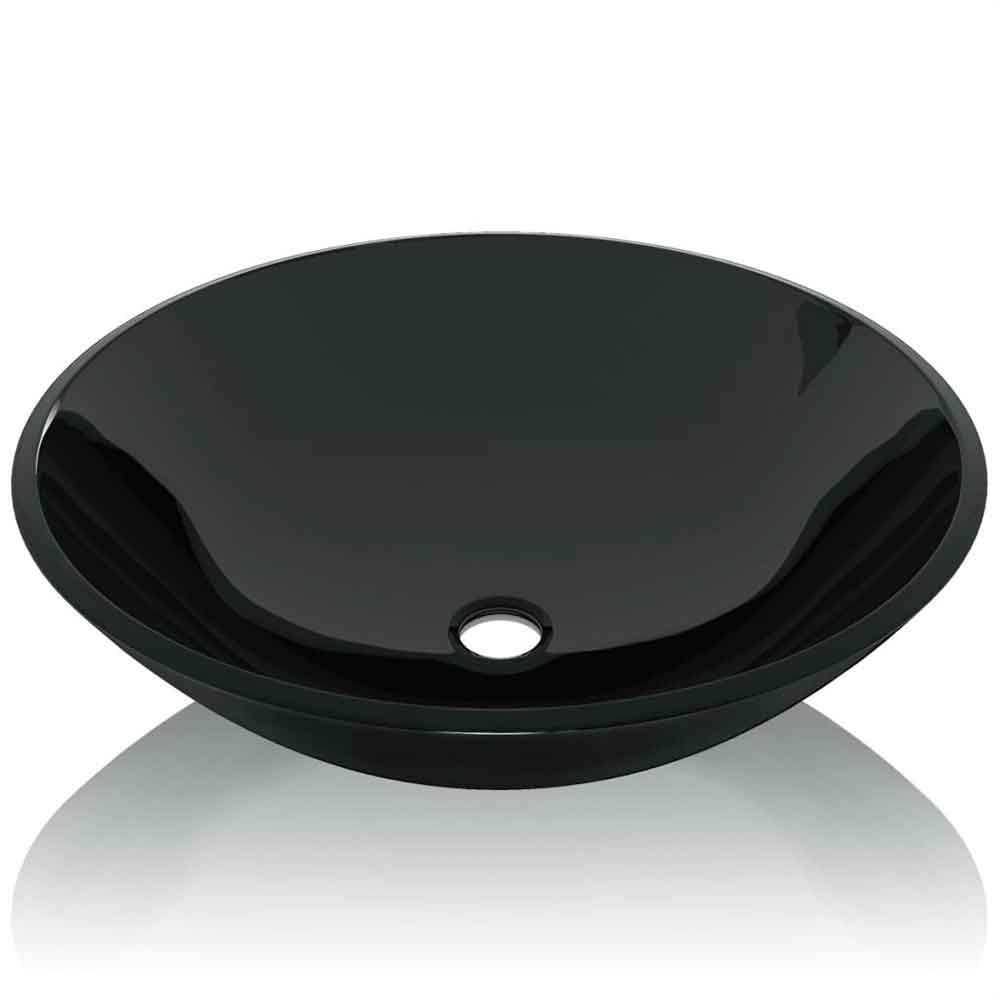 Tacoma Round Countertop Basin Without Waste 420mm Wide 0TH - Black Glass