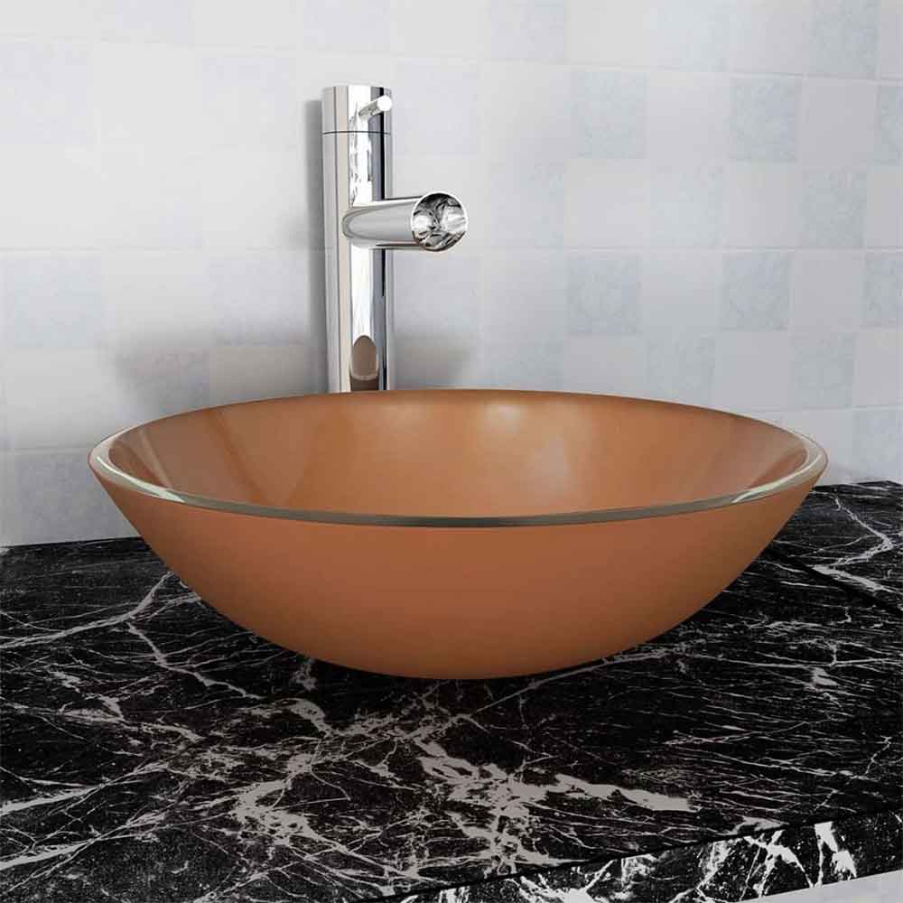 Tacoma Round Countertop Basin Without Waste 420mm Wide 0TH - Brown Glass