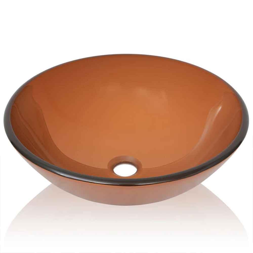 Tacoma Round Countertop Basin Without Waste 420mm Wide 0TH - Brown Glass