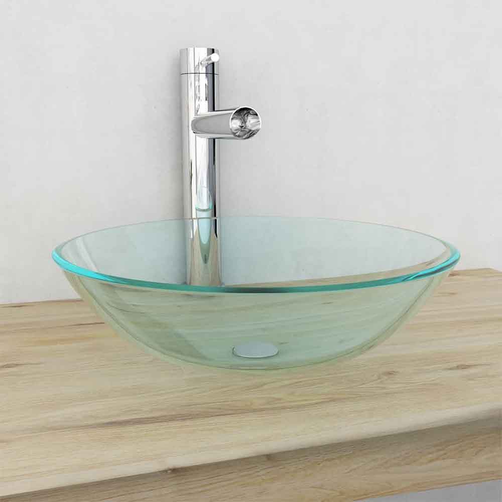 Tacoma Round Countertop Basin Without Waste 420mm Wide 0TH - Clear Glass