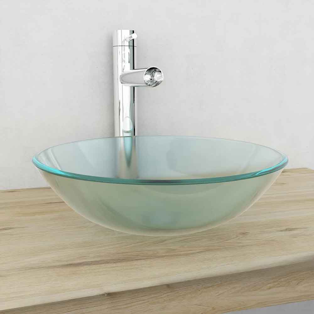 Tacoma Round Countertop Basin Without Waste 420mm Wide 0TH - Frosted Glass