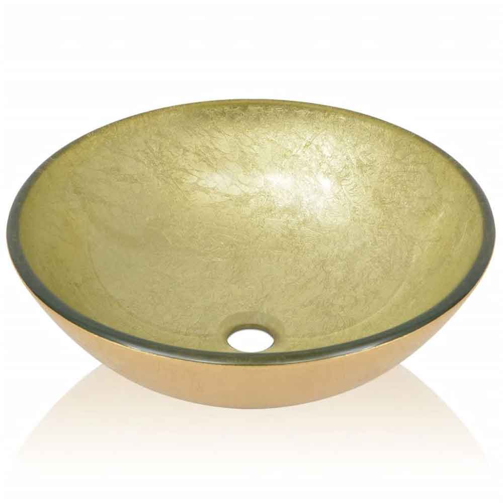 Tacoma Round Countertop Basin Without Waste 420mm Wide 0TH - Gold Glass