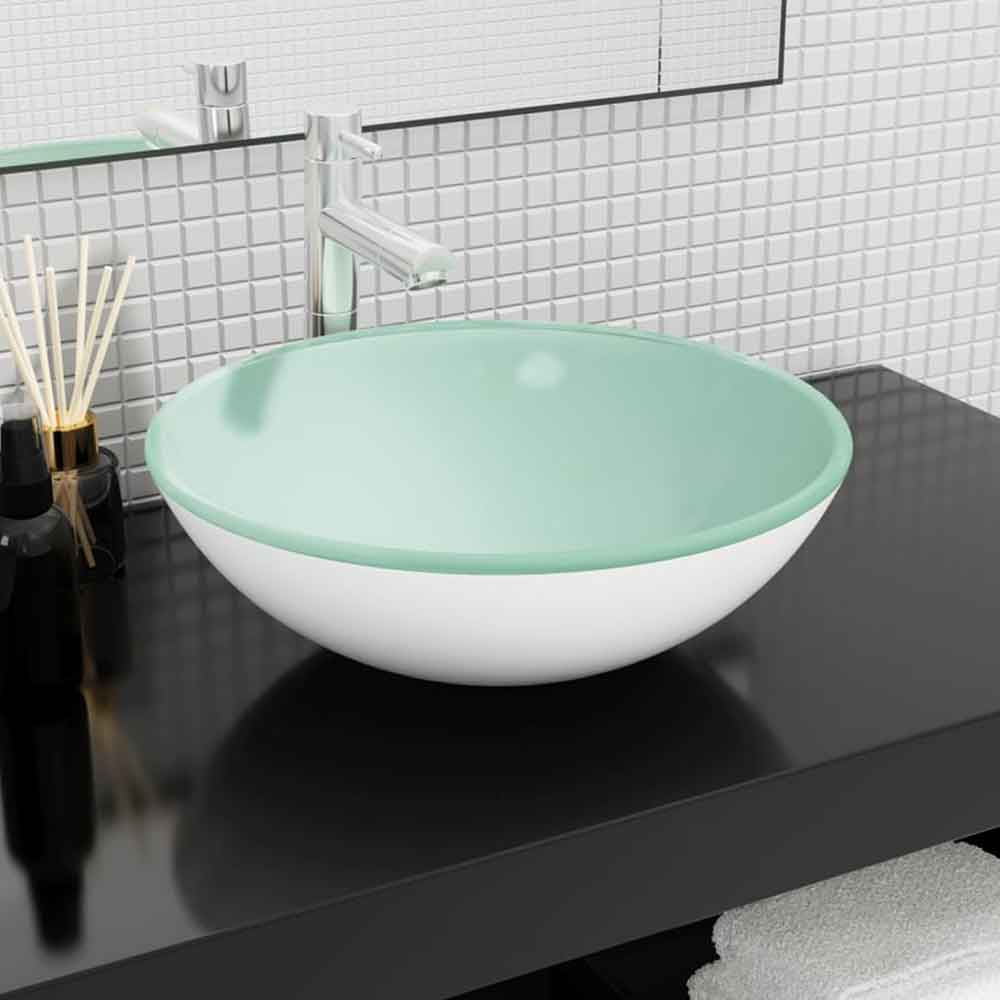 Tacoma Round Countertop Basin Without Waste 420mm Wide 0TH - White Glass