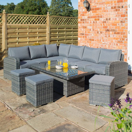 Tadcaster Corner Lounger With Dining Set In Grey Rattan Effect_2