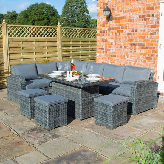 Read more about Tadcaster corner lounger with dining set in grey rattan effect