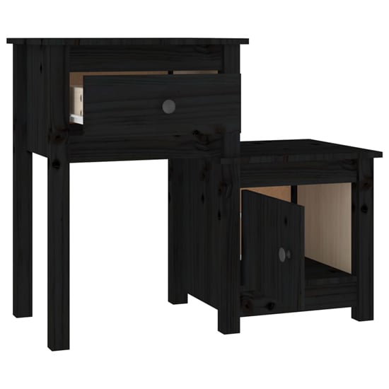 Tadria Pinewood Bedside Cabinet With 1 Door 1 Drawer In Black_3