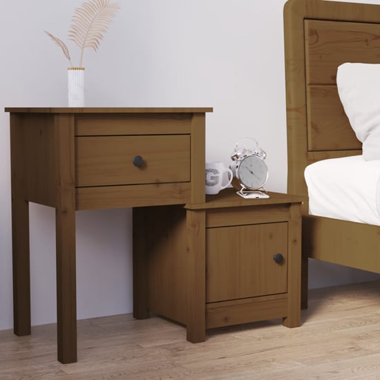 Photo of Tadria pinewood bedside cabinet with 1 door 1 drawer in brown