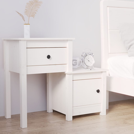 Tadria Pinewood Bedside Cabinet With 1 Door 1 Drawer In White