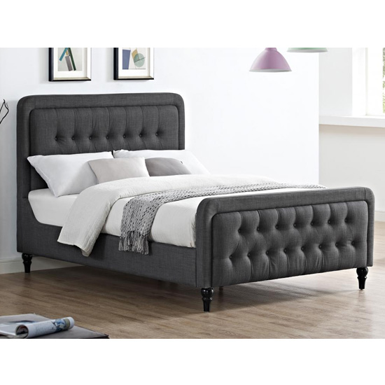 Read more about Taniel linen fabric double bed in grey