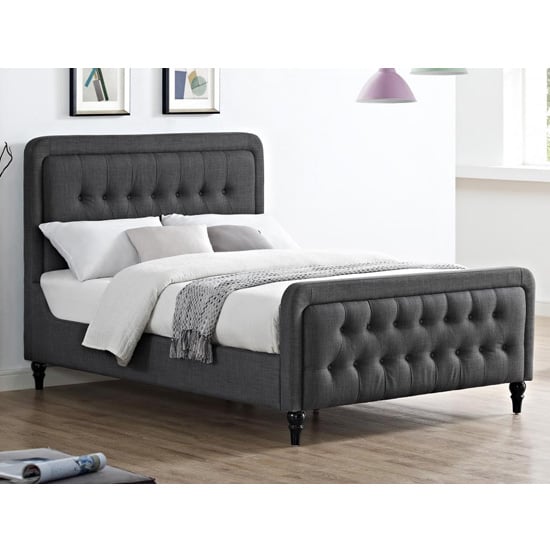 Read more about Taniel linen fabric king size bed in grey