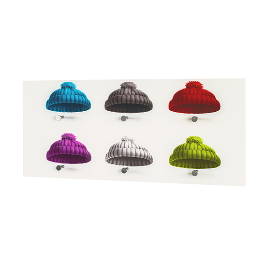 Tahoe Glass Wall Hung 6 Hooks Coat Rack In Hats Print