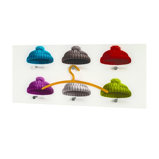 Product photograph of Tahoe Glass Wall Hung 6 Hooks Coat Rack In Hats Print from Furniture in Fashion