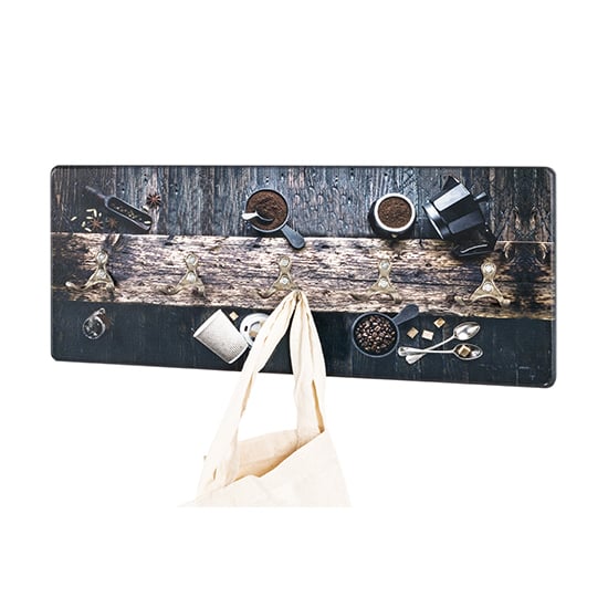 Photo of Tahoe wooden wall hung 5 hooks coat rack in coffee print