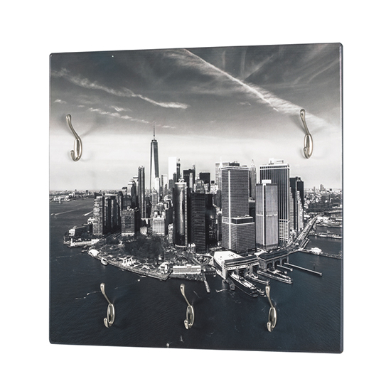 Tahoe Wooden Wall Hung 5 Hooks Coat Rack In Skyline Print_2