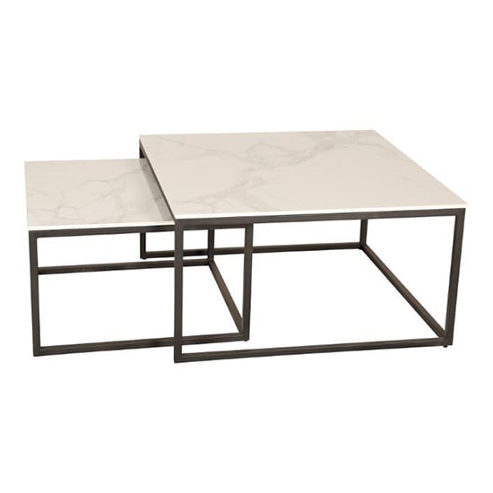Product photograph of Taini Ceramic Set Of 2 Coffee Tables Square In White from Furniture in Fashion
