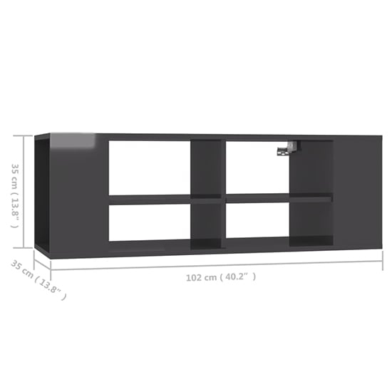 Taisa High Gloss Wall Hung TV Stand With Shelves In Grey_5
