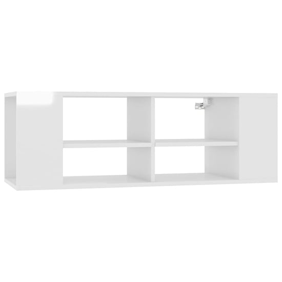 Taisa High Gloss Wall Hung TV Stand With Shelves In White_2