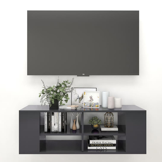 Product photograph of Taisa Wooden Wall Hung Tv Stand With Shelves In Grey from Furniture in Fashion