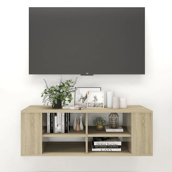 Read more about Taisa wooden wall hung tv stand with shelves in sonoma oak