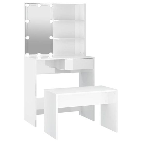 Taite High Gloss Dressing Table Set In White With LED Lights_3