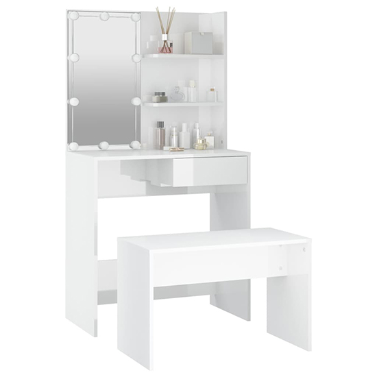 Taite High Gloss Dressing Table Set In White With LED Lights_4