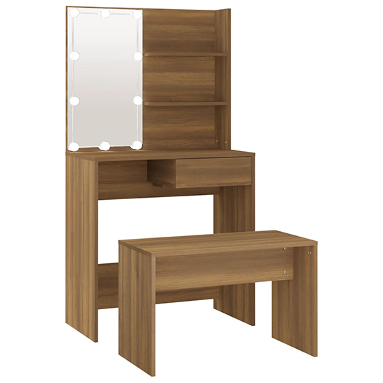 Taite Wooden Dressing Table Set In Brown Oak With LED Lights_3