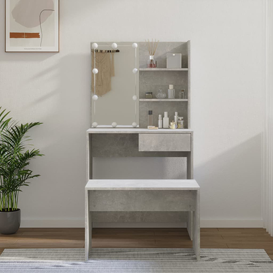 Taite Wooden Dressing Table Set In Concrete Effect With LED