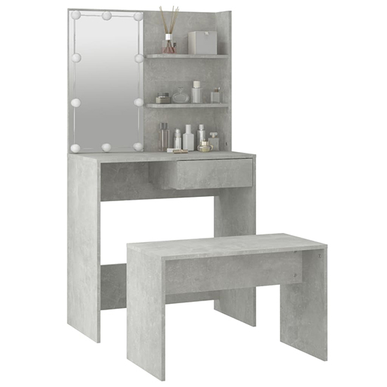 Taite Wooden Dressing Table Set In Concrete Effect With LED_4