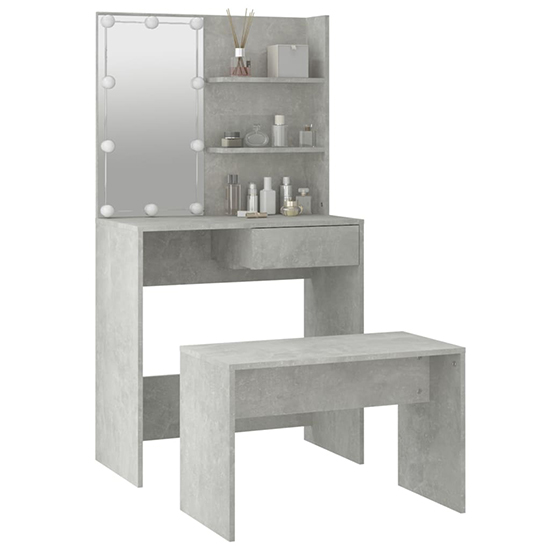 Taite Wooden Dressing Table Set In Concrete Effect With LED