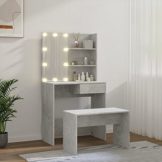 Taite Wooden Dressing Table Set In Concrete Effect With LED