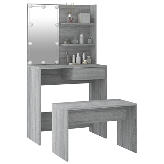 Taite Wooden Dressing Table Set In Grey Sonoma Oak With LED_4