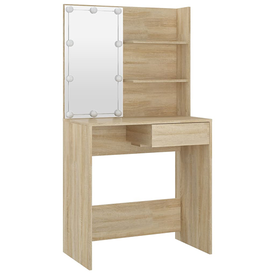 Taite Wooden Dressing Table Set In Sonoma Oak With LED Lights