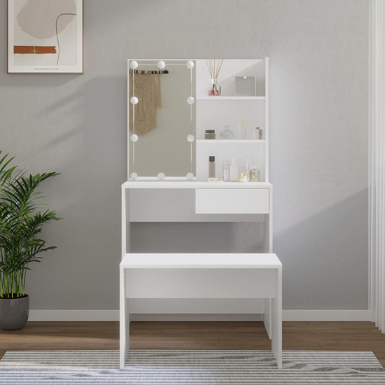 Taite Wooden Dressing Table Set In White With LED Lights