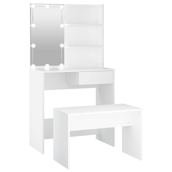 Taite Wooden Dressing Table Set In White With LED Lights