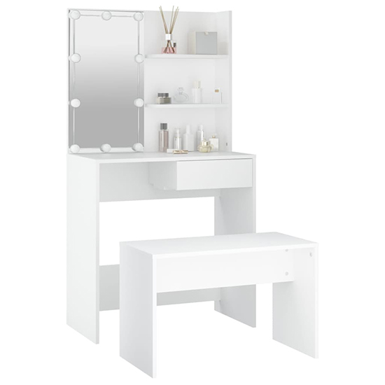 Taite Wooden Dressing Table Set In White With LED Lights_4