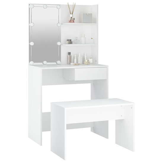 Taite Wooden Dressing Table Set In White With LED Lights